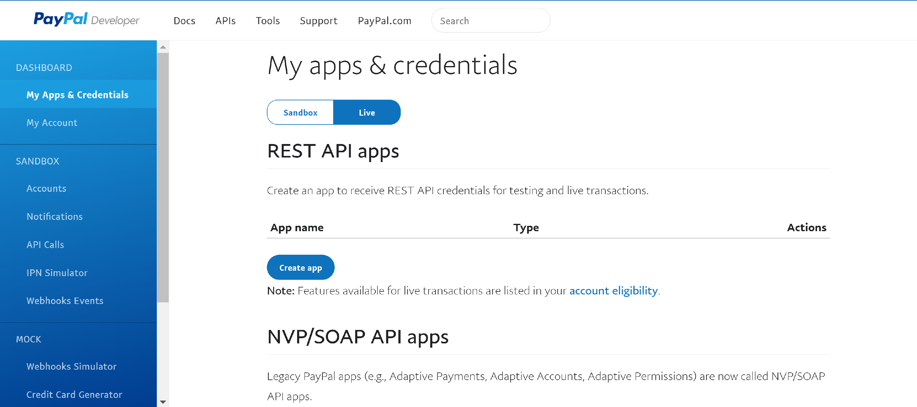 PayPal REST API apps