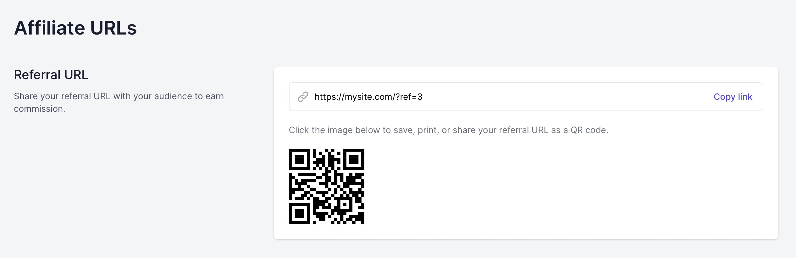 Affiliate Portal showing a QR code