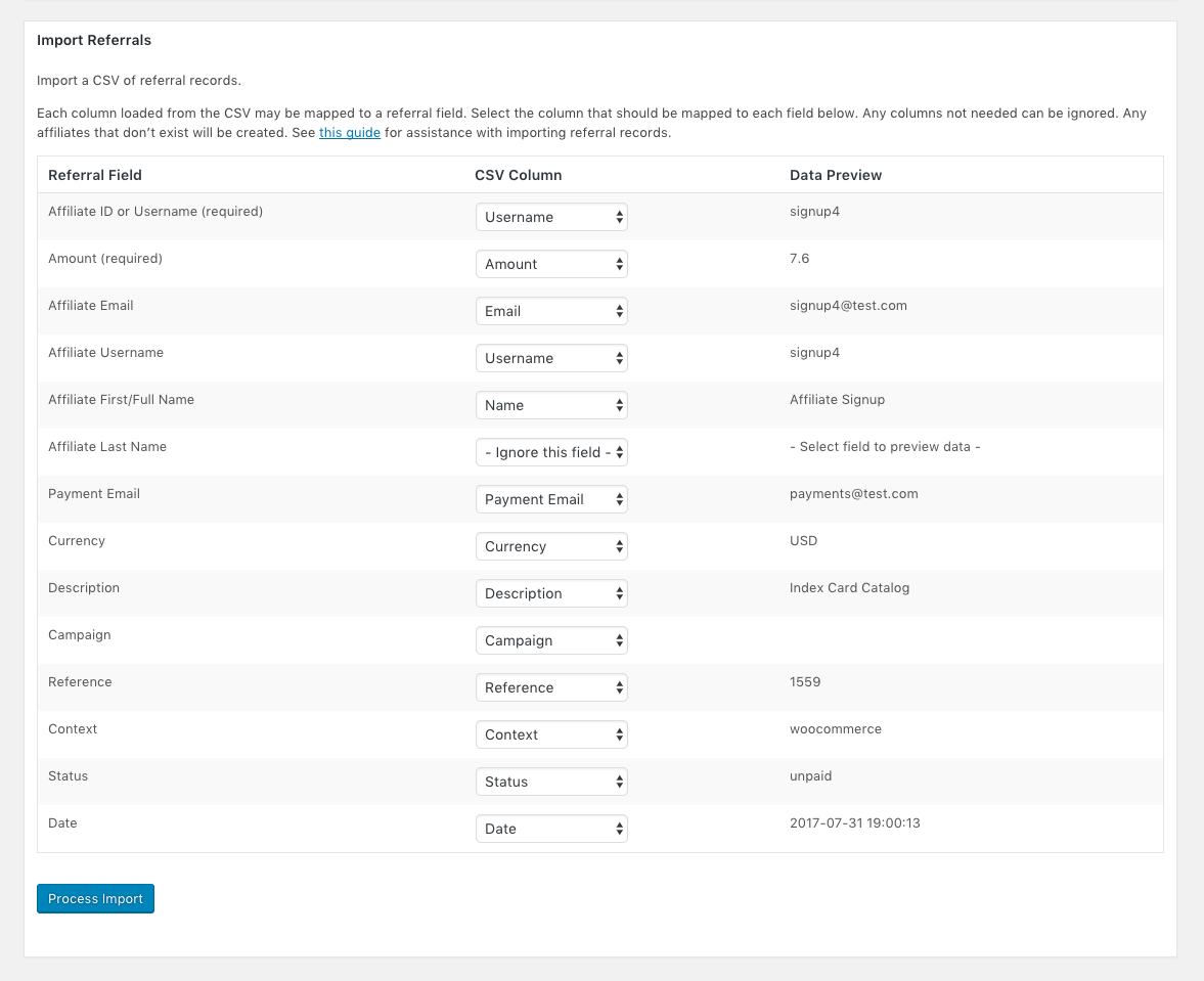 Import Referrals field mapping screenshot after they are all mapped