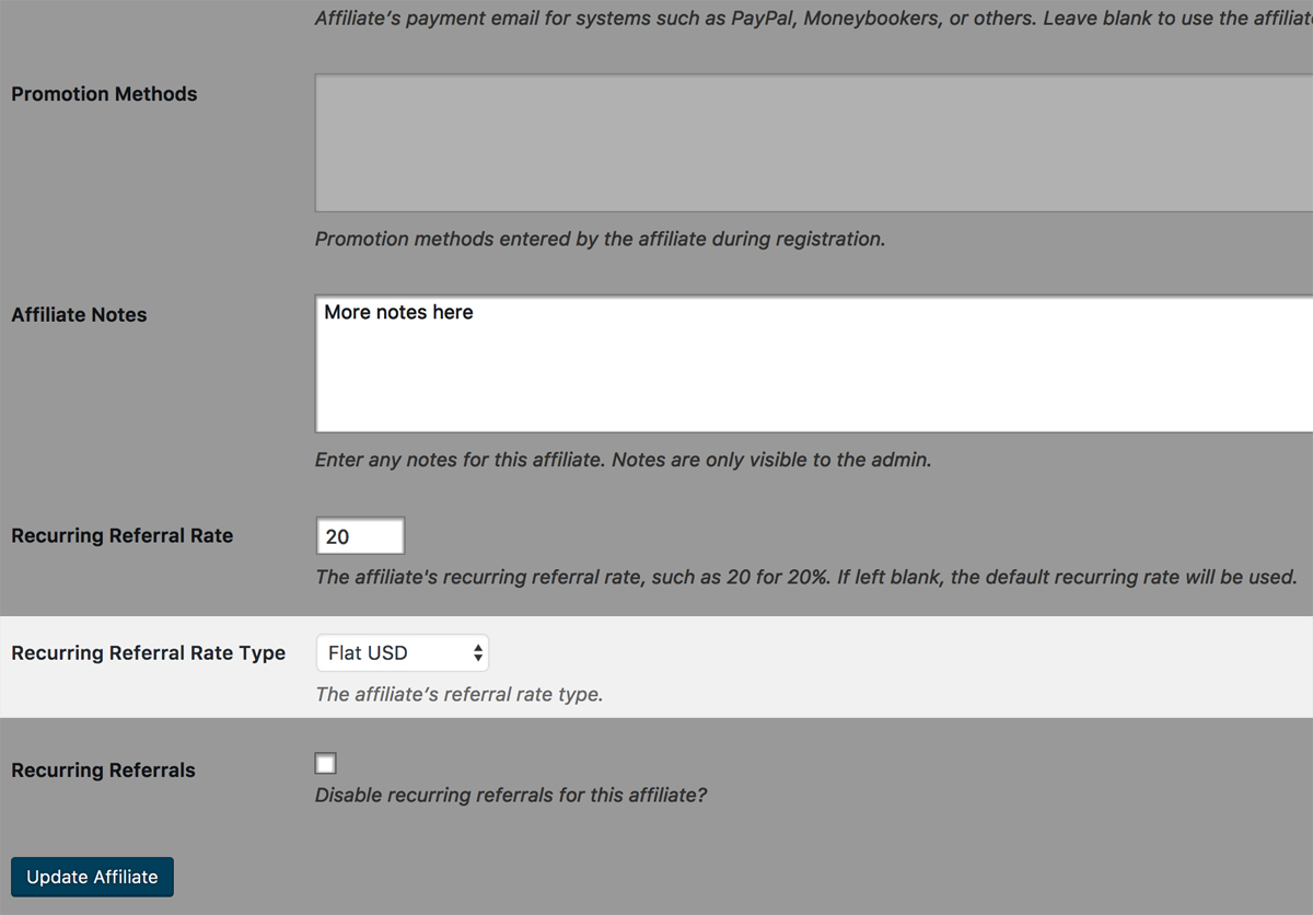 Custom referral rate per affiliate