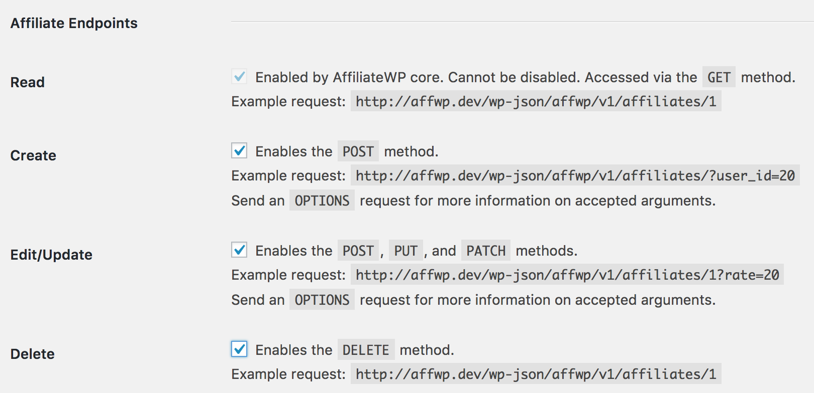 AffiliateWP - REST API Extended endpoints