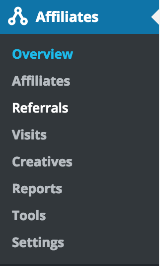 AffiliateWP Referrals menu item