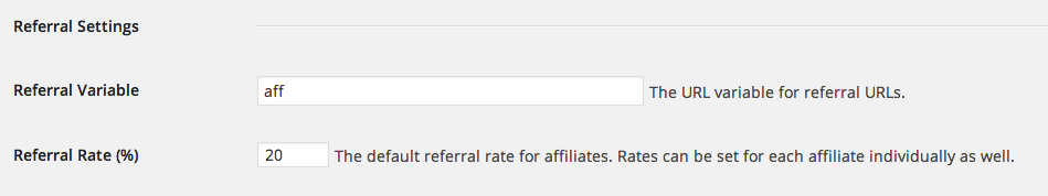 AffiliateWP referral rate setting