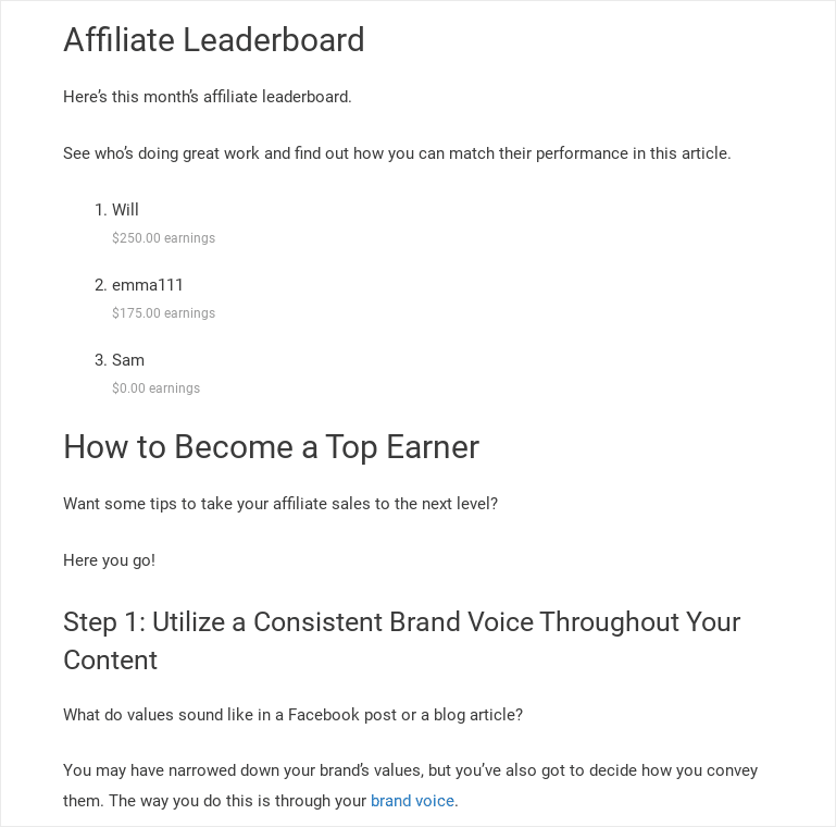 in-content affiliate laderboard