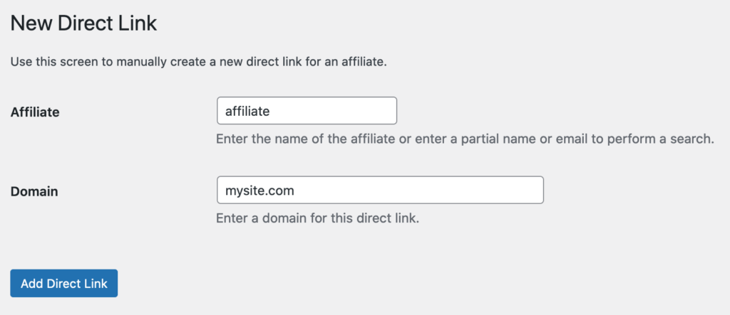 AffiliateWP add direct link