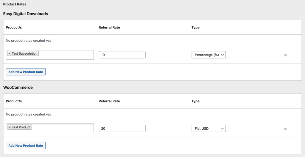 AffiliateWP Affiliate Product Rates setting