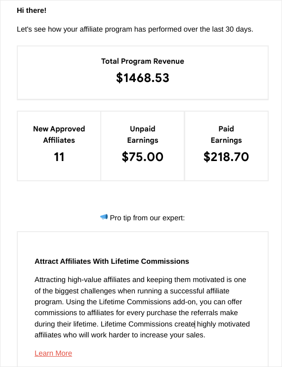 AffiliateWP email summaries