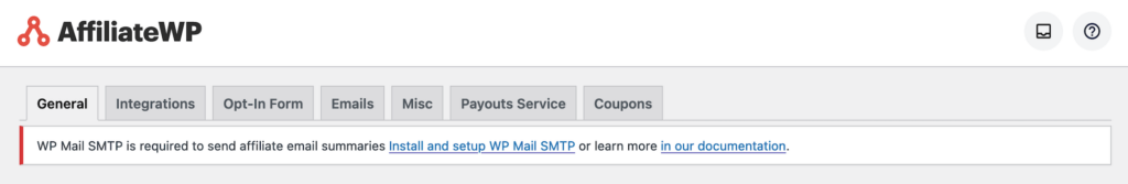 Admin notice that WP Mail SMTP is required for this feature with links to install and read the documentation