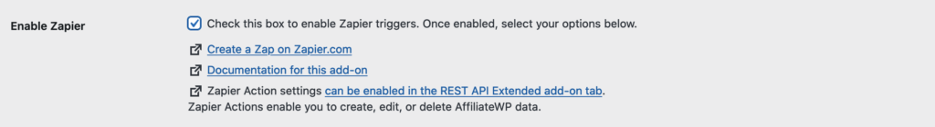 AffiliateWP enable Zapier
