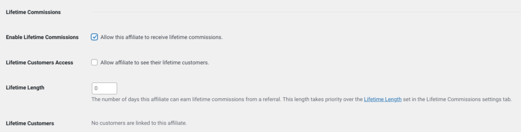 Lifetime commission for individual affiliates