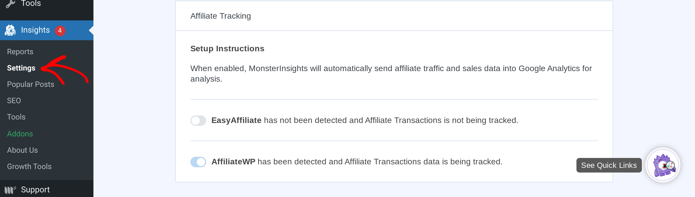 MonsterInsights integration for AffiliateWP