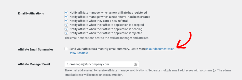Send affiliate performance emails