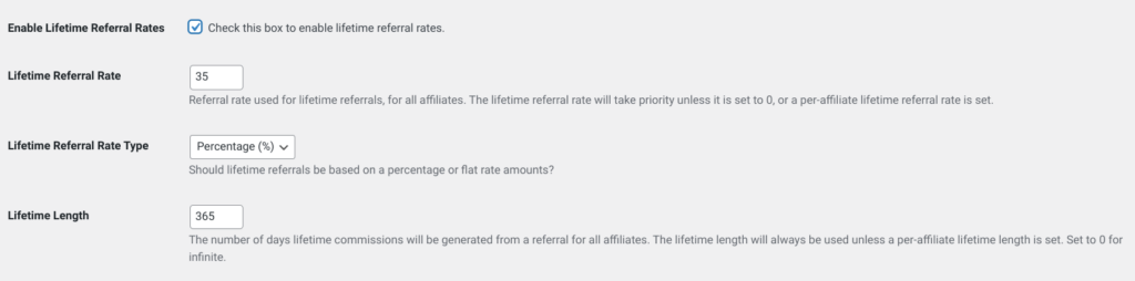 Set lifetime commission rate