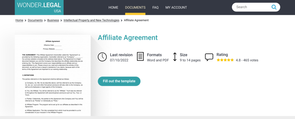 Wonder.Legal affiliate agreement template