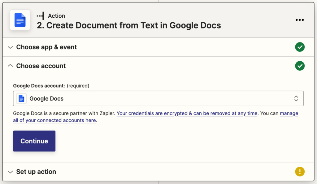 Zapier connect Google account