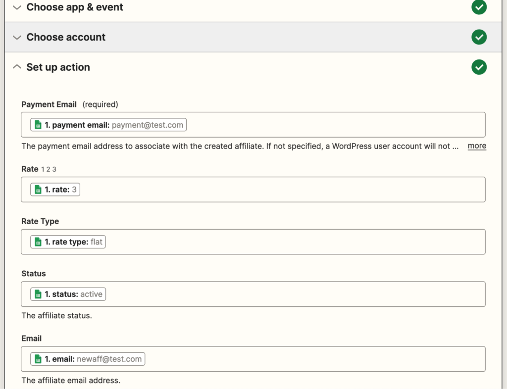 Zapier map fields to spreadsheet