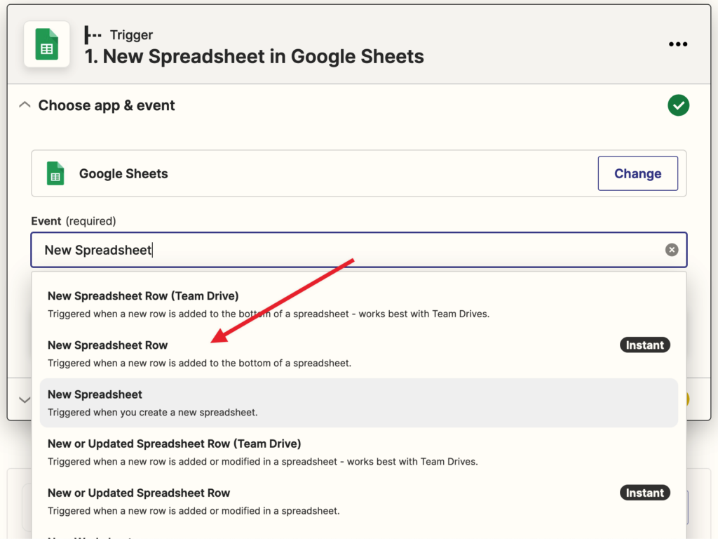 Zapier new spreadsheet row 