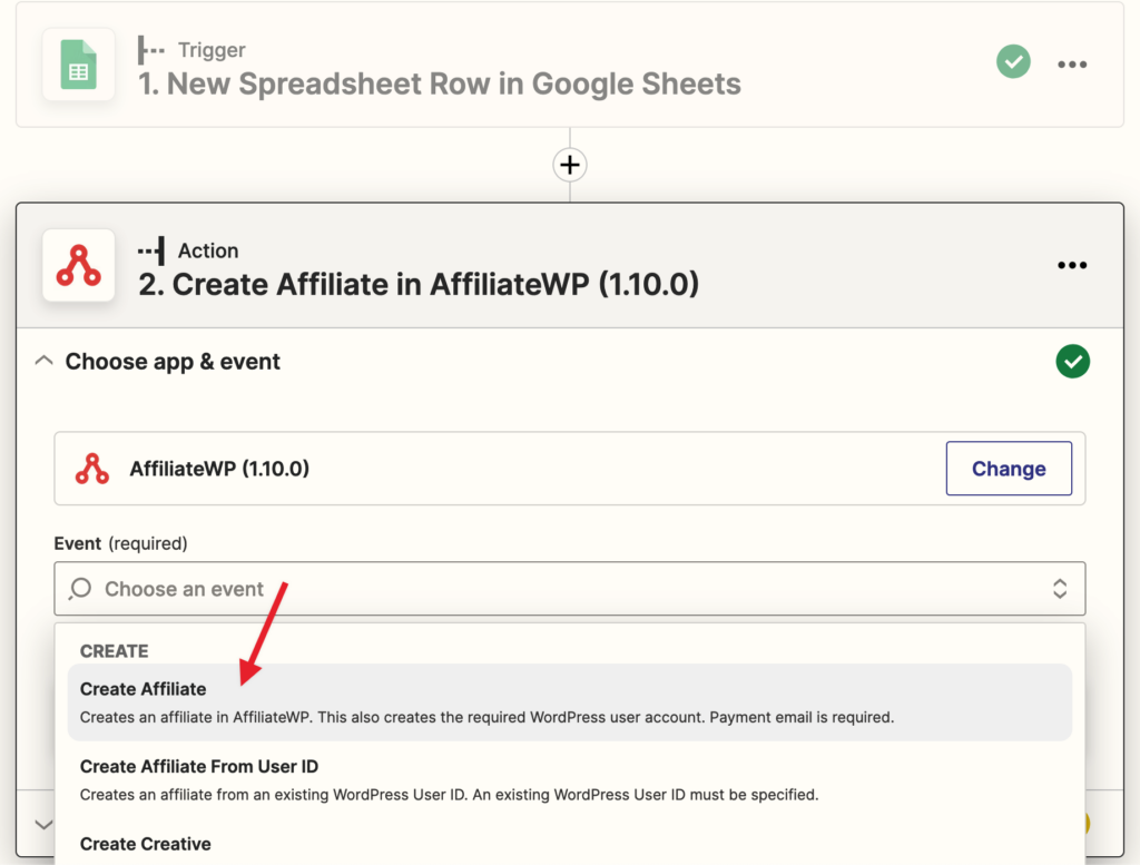 Zapier spreadsheet create affiliate