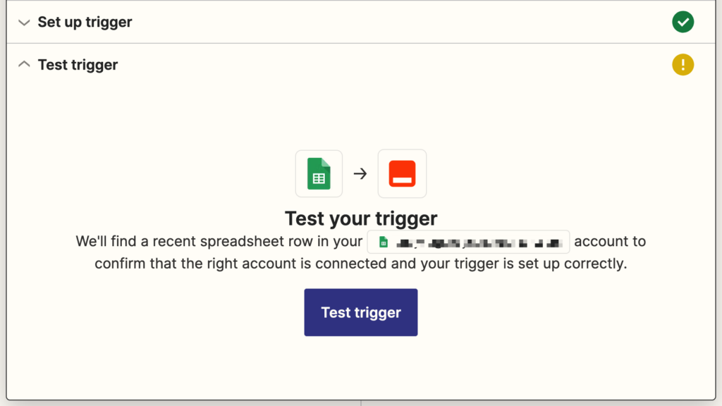 Zapier spreadsheet test trigger