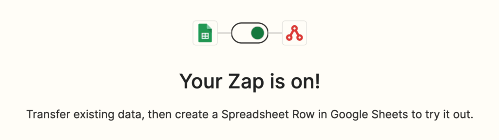 Zapier Zap being turned on