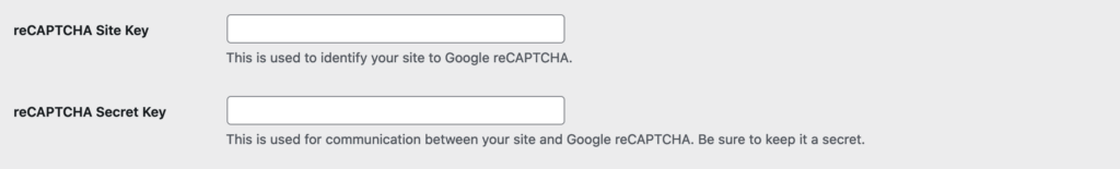 reCAPTCHA keys v2