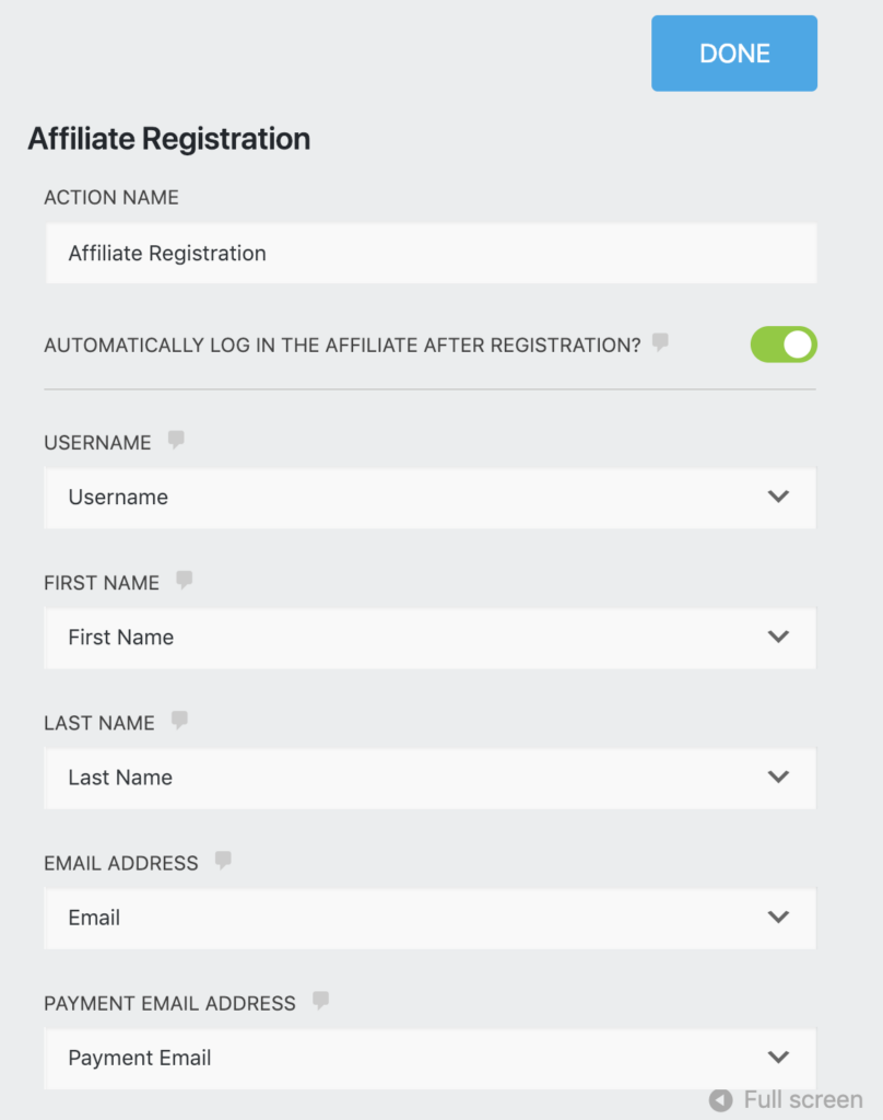 Affiliate registration form