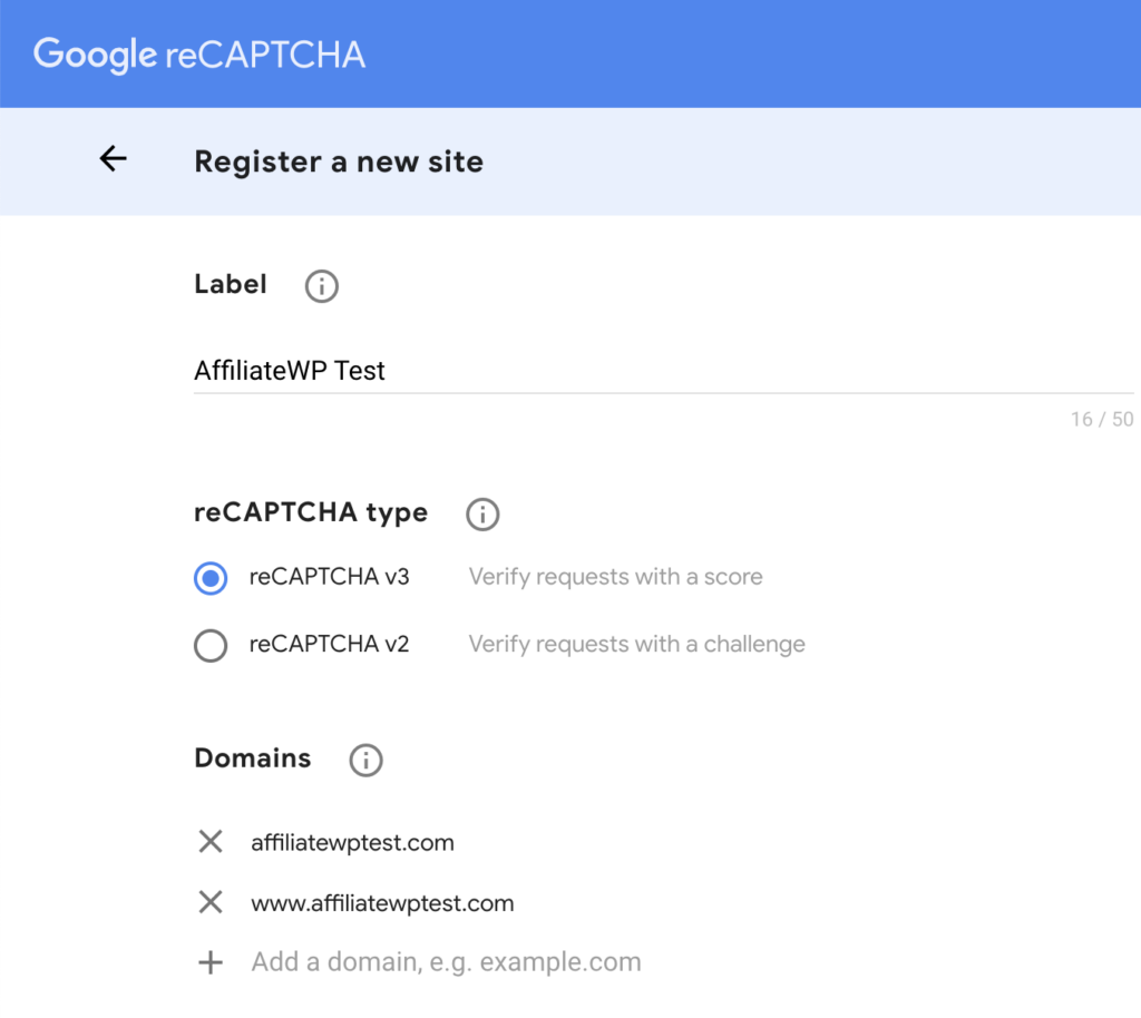 Register site with Google reCAPTCHA 