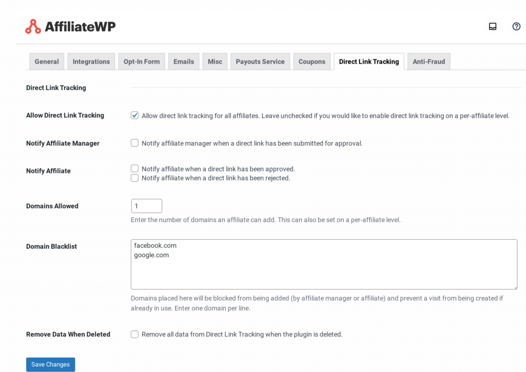 Ste direct link tracking settings