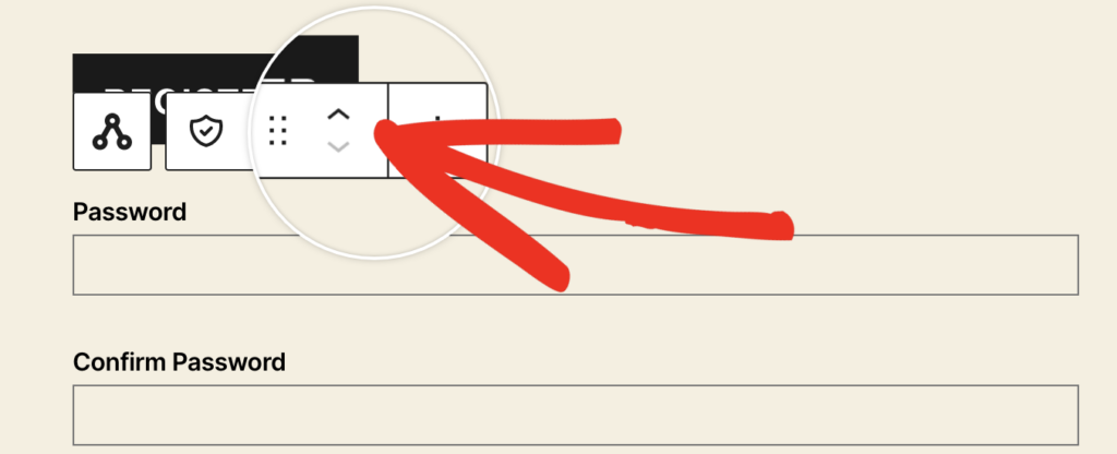 screenshot showing the up/down arrows of block placement on the page