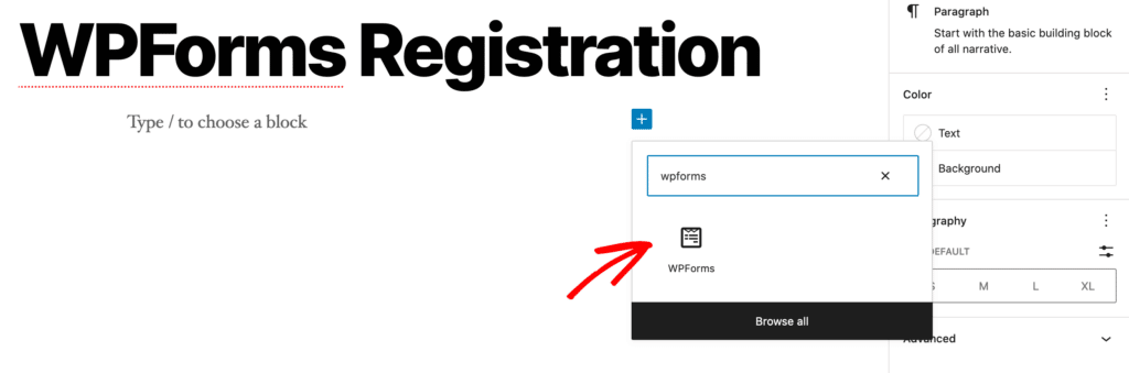 WPForms registration block