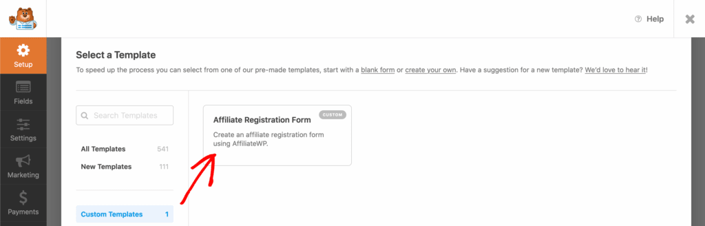 Affiliate registration form template