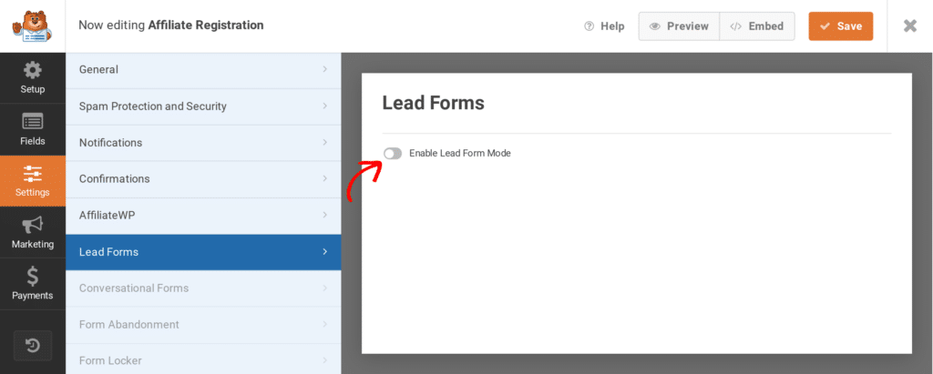 Enable lead forms