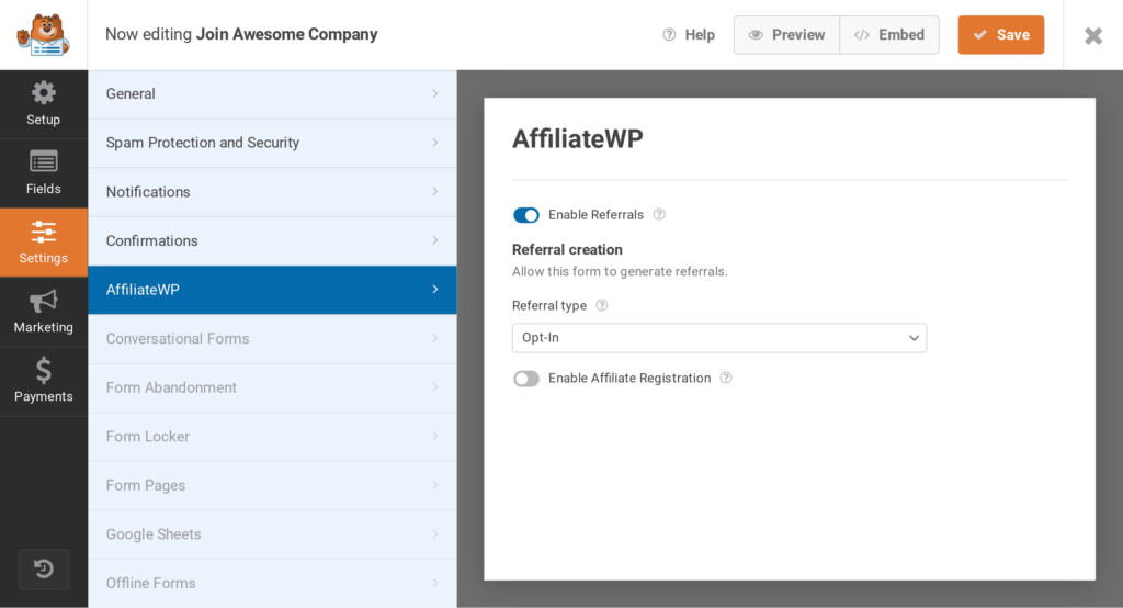 Enable referral tracking on forms