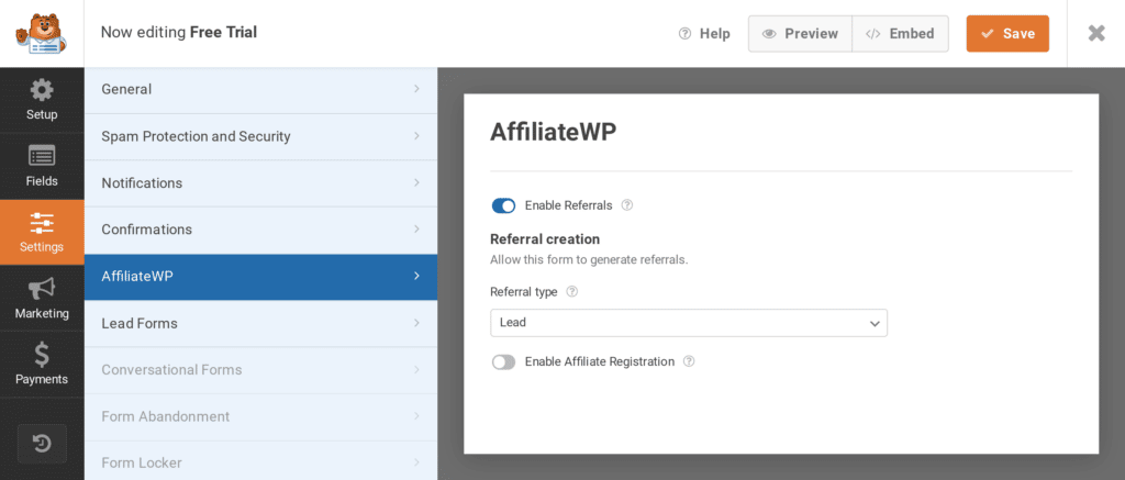 Enable referral tracking on WPForms