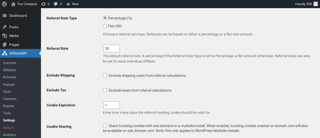 Set referral rate for user signups