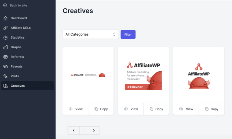 Affiliate Portal creatives section