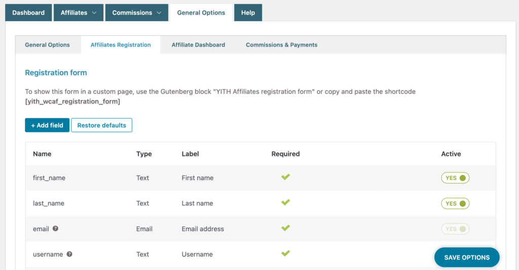 Customize affiliate registration in Yith