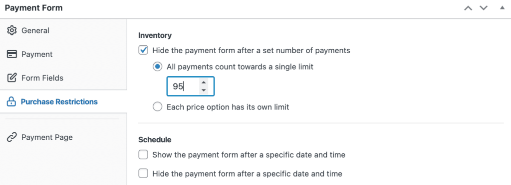 Set purchase restrictions