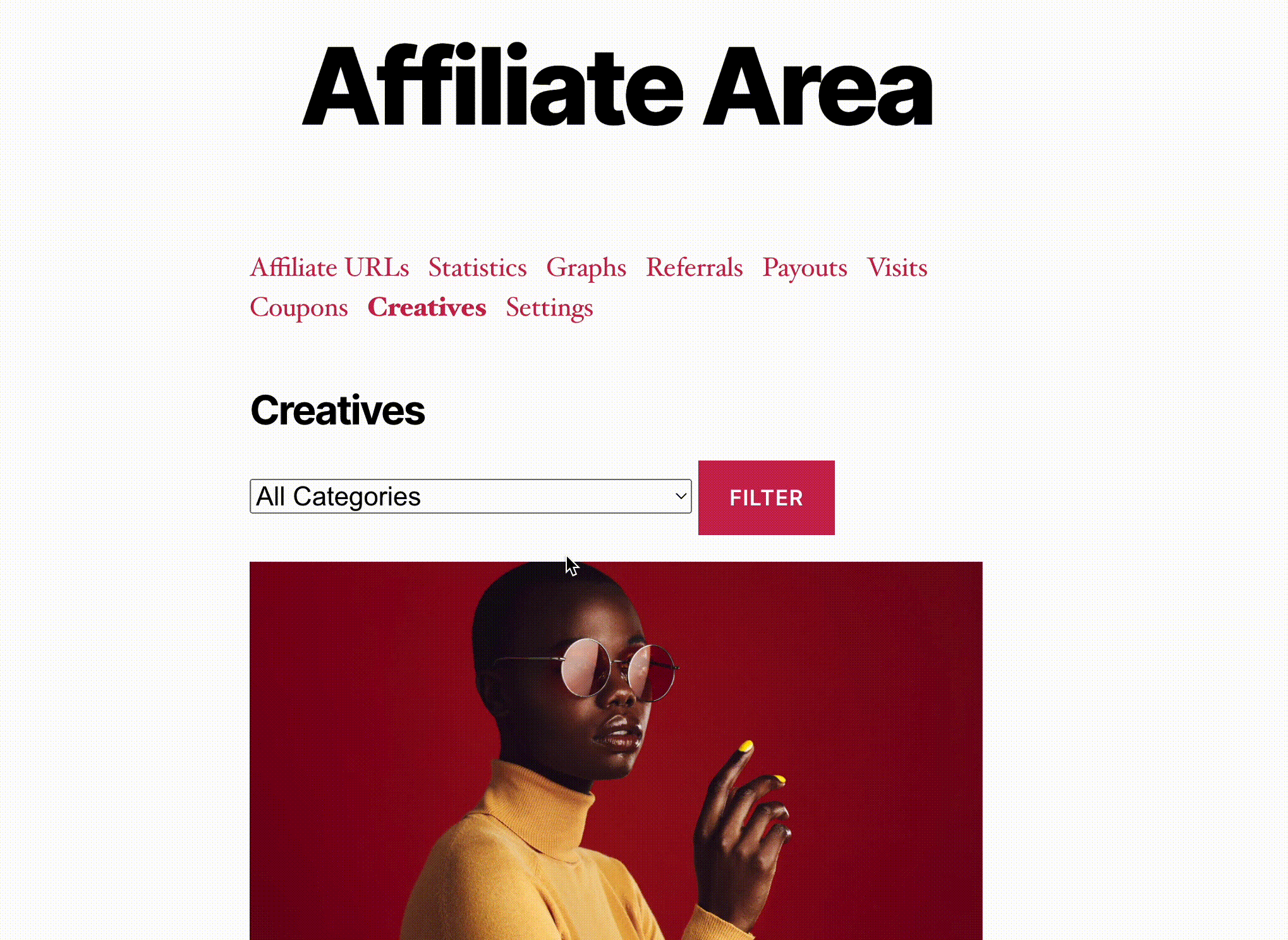 View creatives in the affiliate area