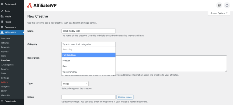 Creating creatives in AffiliateWP