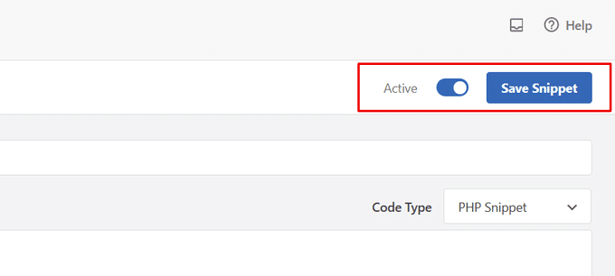toggle the switch from Inactive to Active WPCode