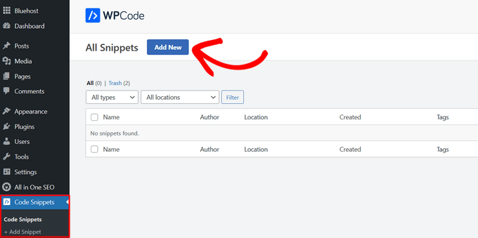 WPCode adding new code snippet on WordPress