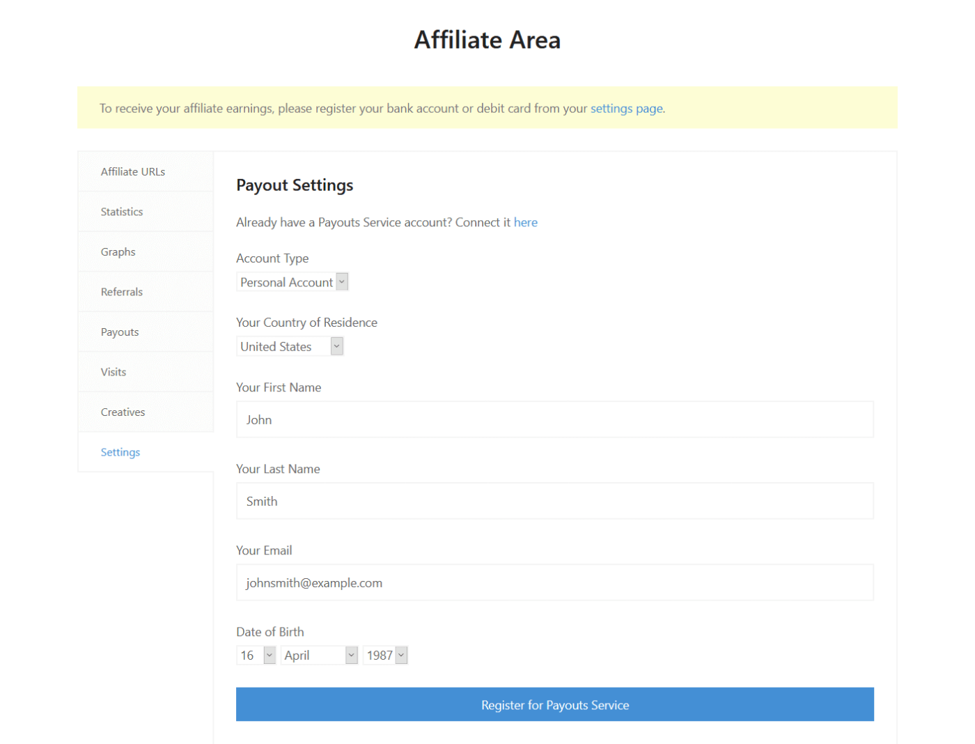 affiliate area