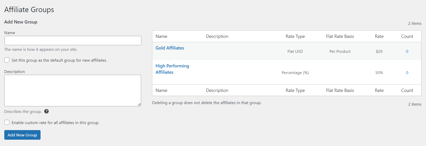 Affiliate Groups Area