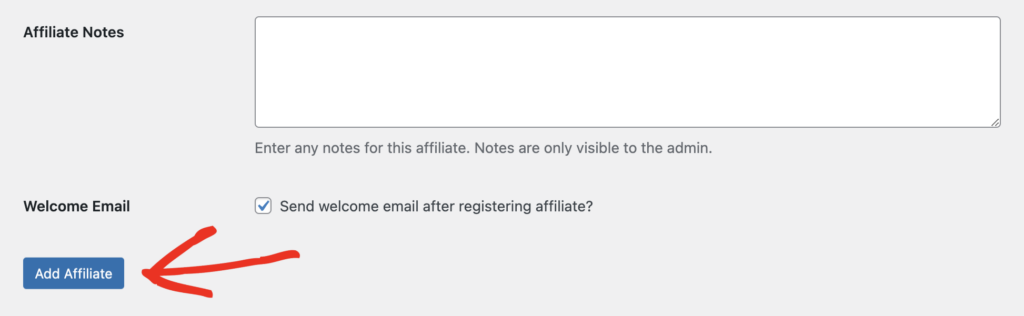 The Add Affiliate button on AffiliateWP's New Affiliate admin page