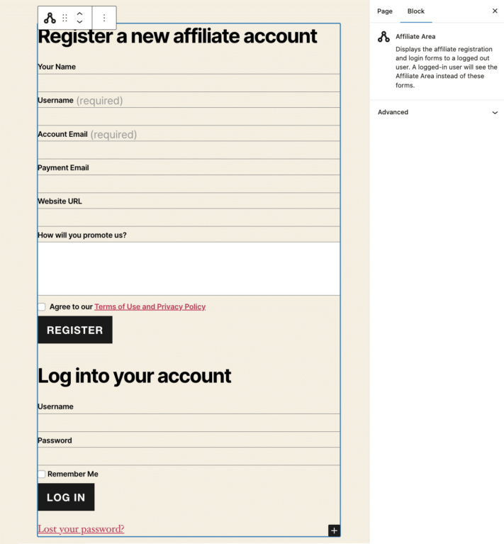 Customizing affiliate area form