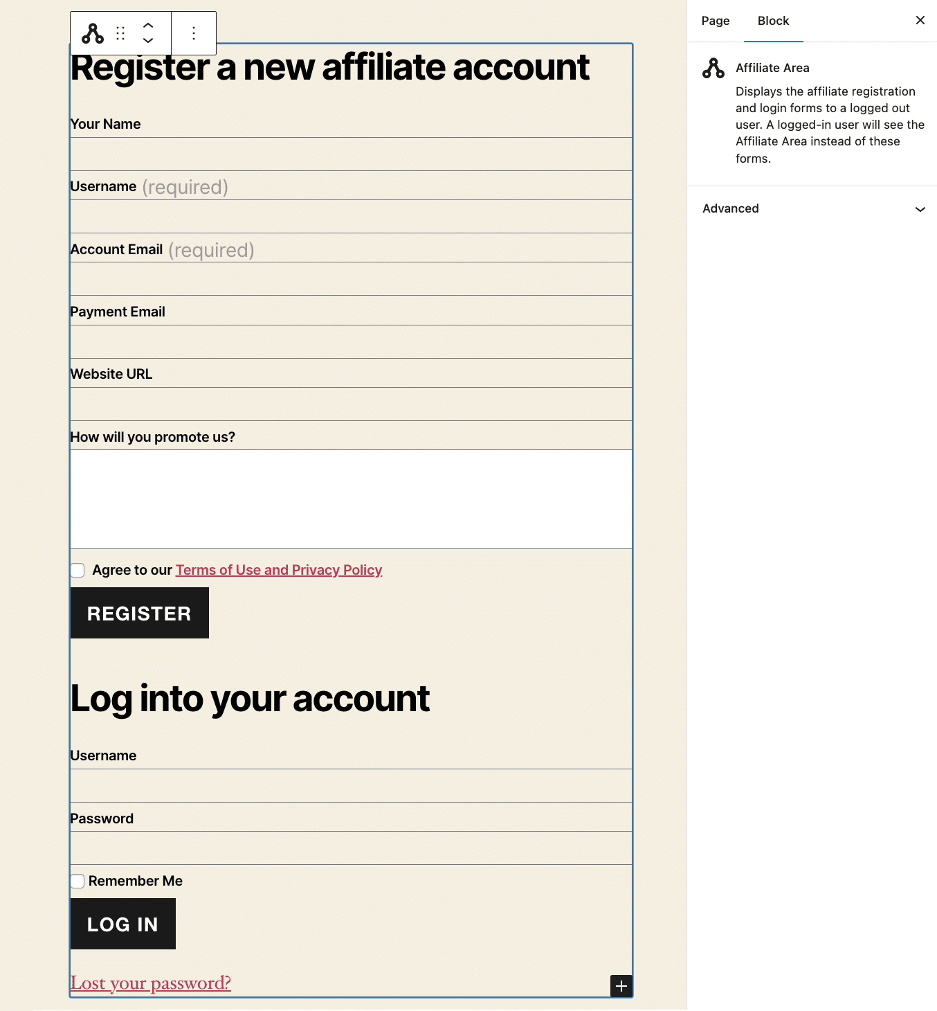 affiliate registration