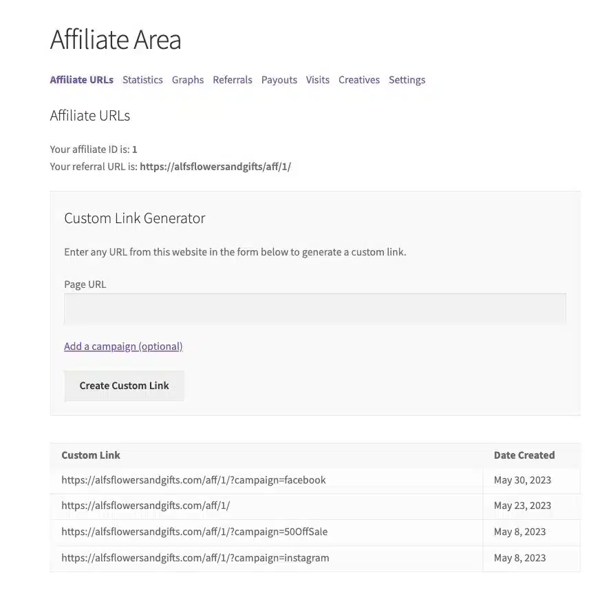 Affiliate Area 