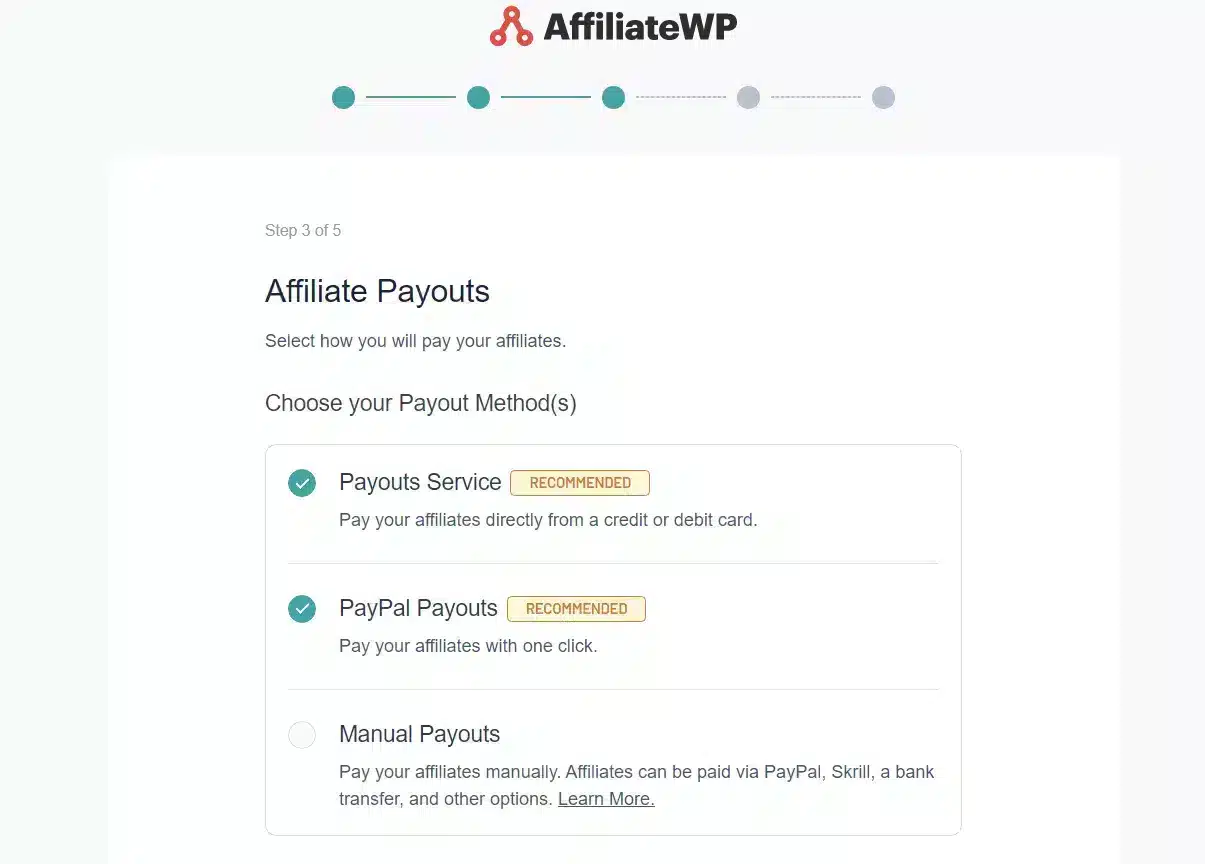 setup wizard payout setting