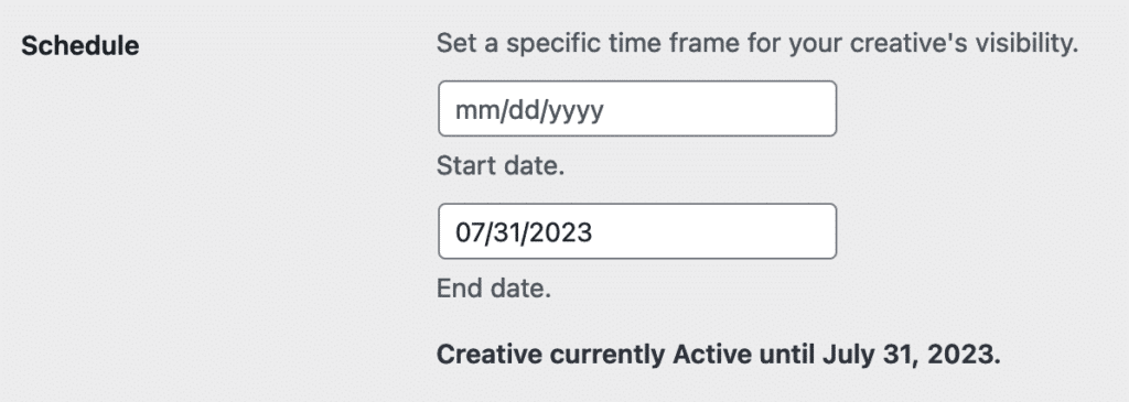 Select end date for creative with no start date